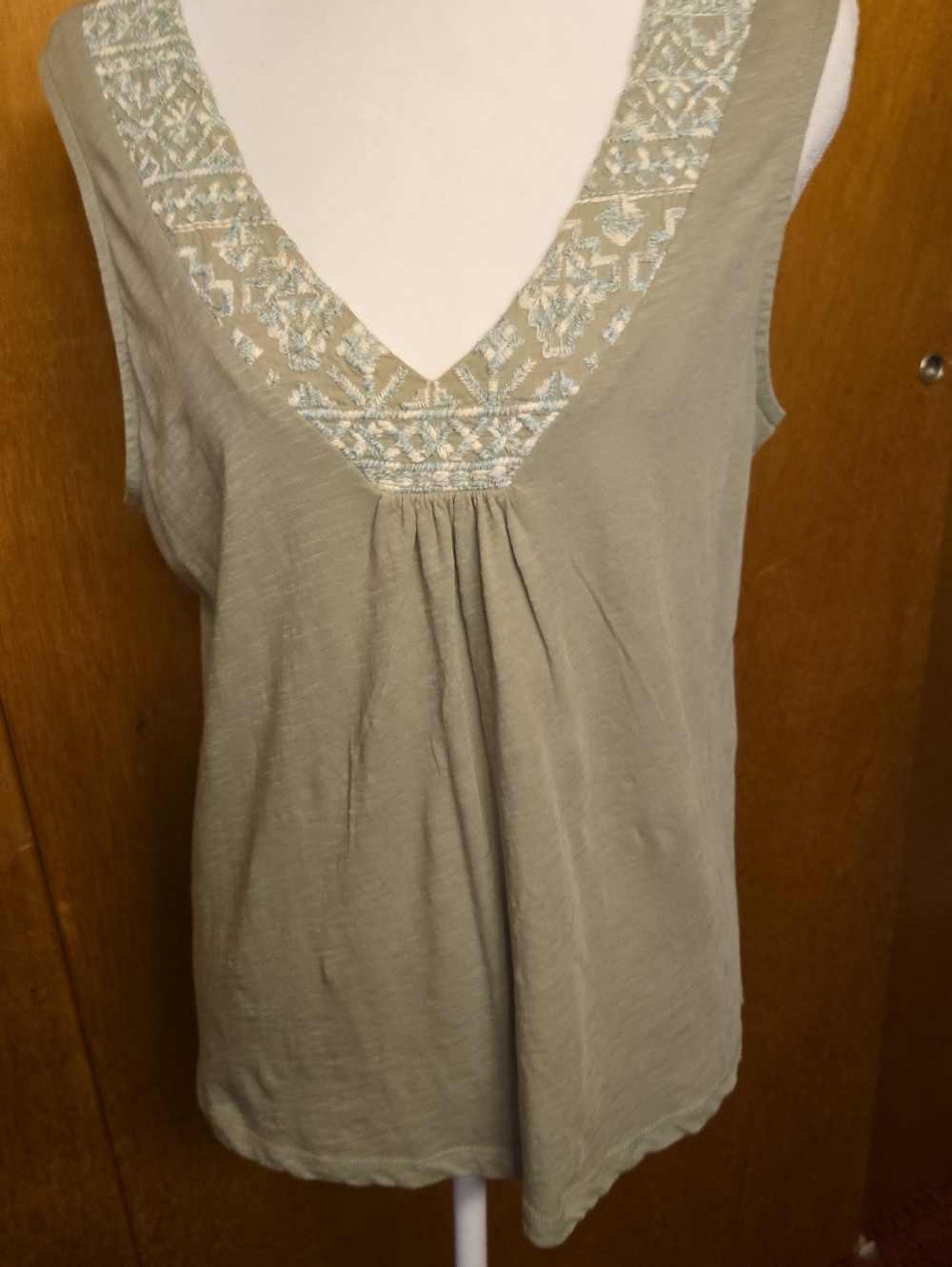 Lucky Brand Olive Green Embroidered V-Neck Tank